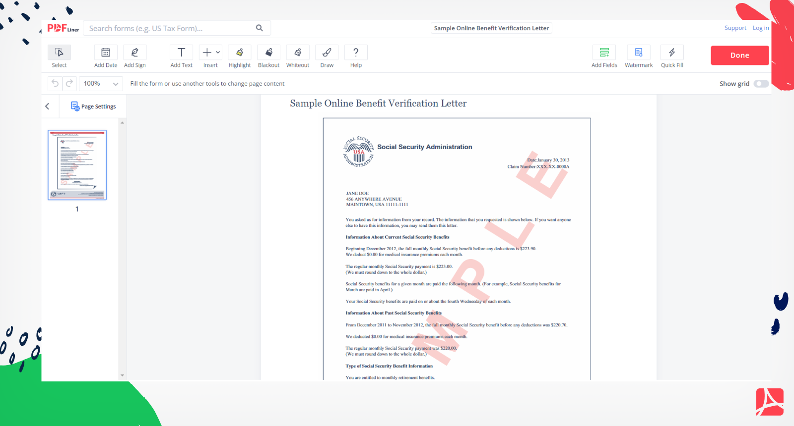 Sample Online Benefit Verification Letter Screenshot