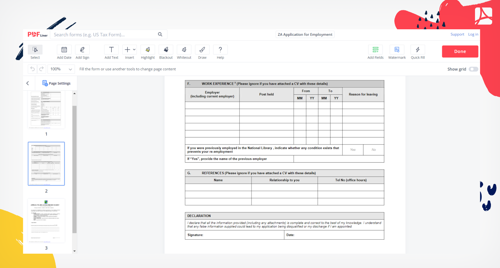 ZA Application for Employment Form Screenshot 2