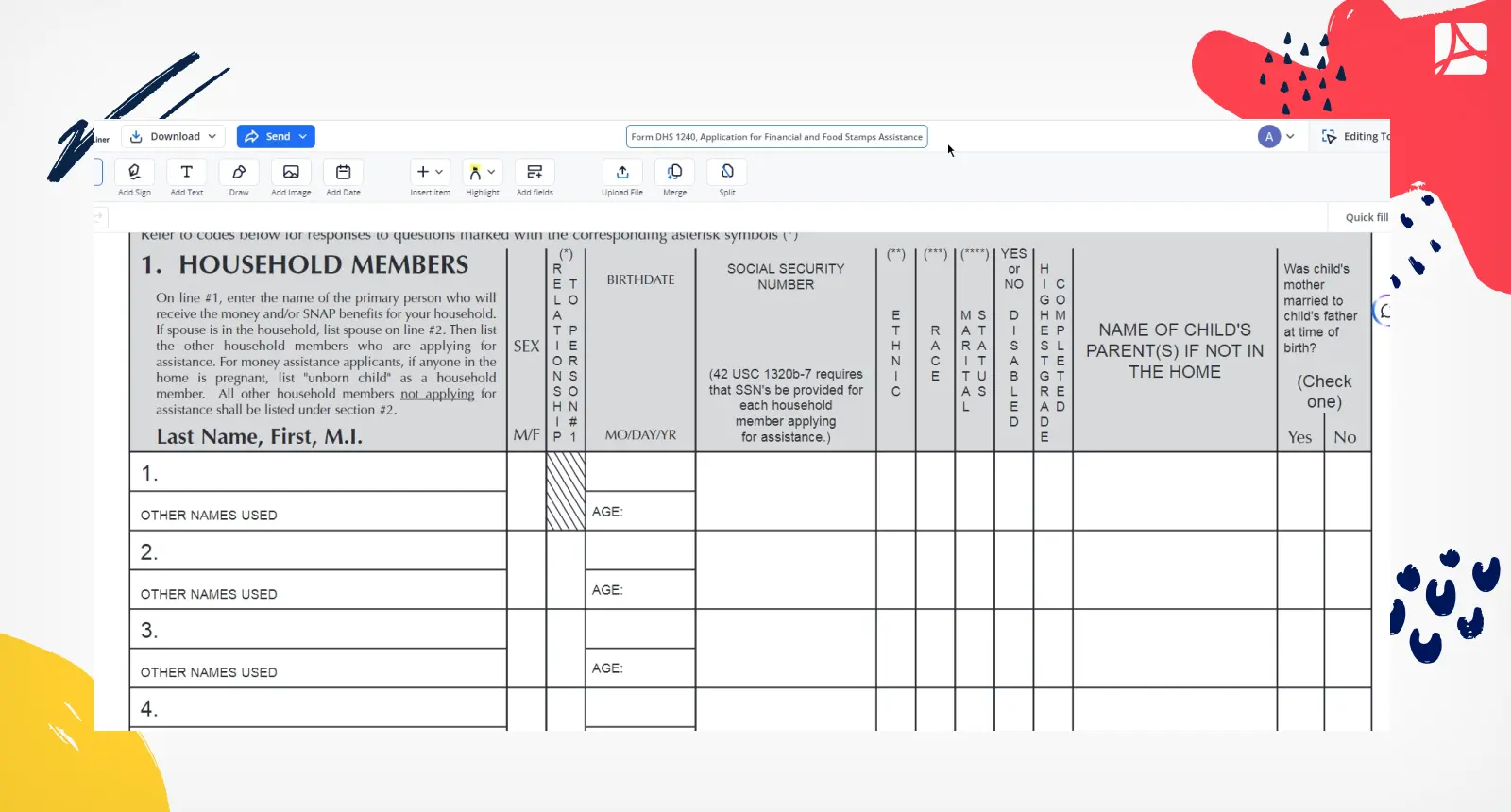 Form DHS 1240 screenshot