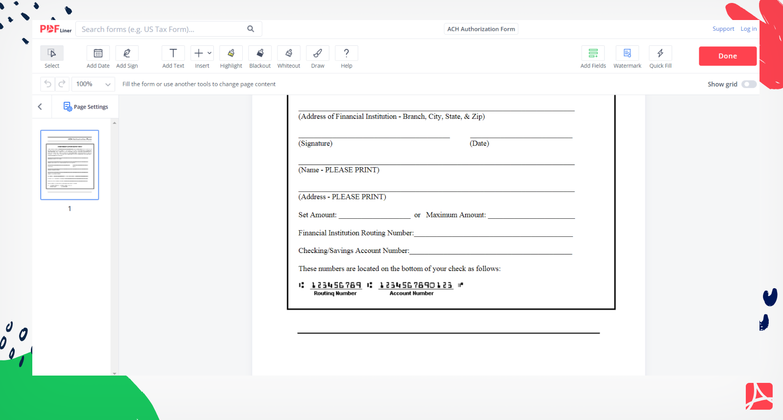 ACH Authorization Form Screenshot 2