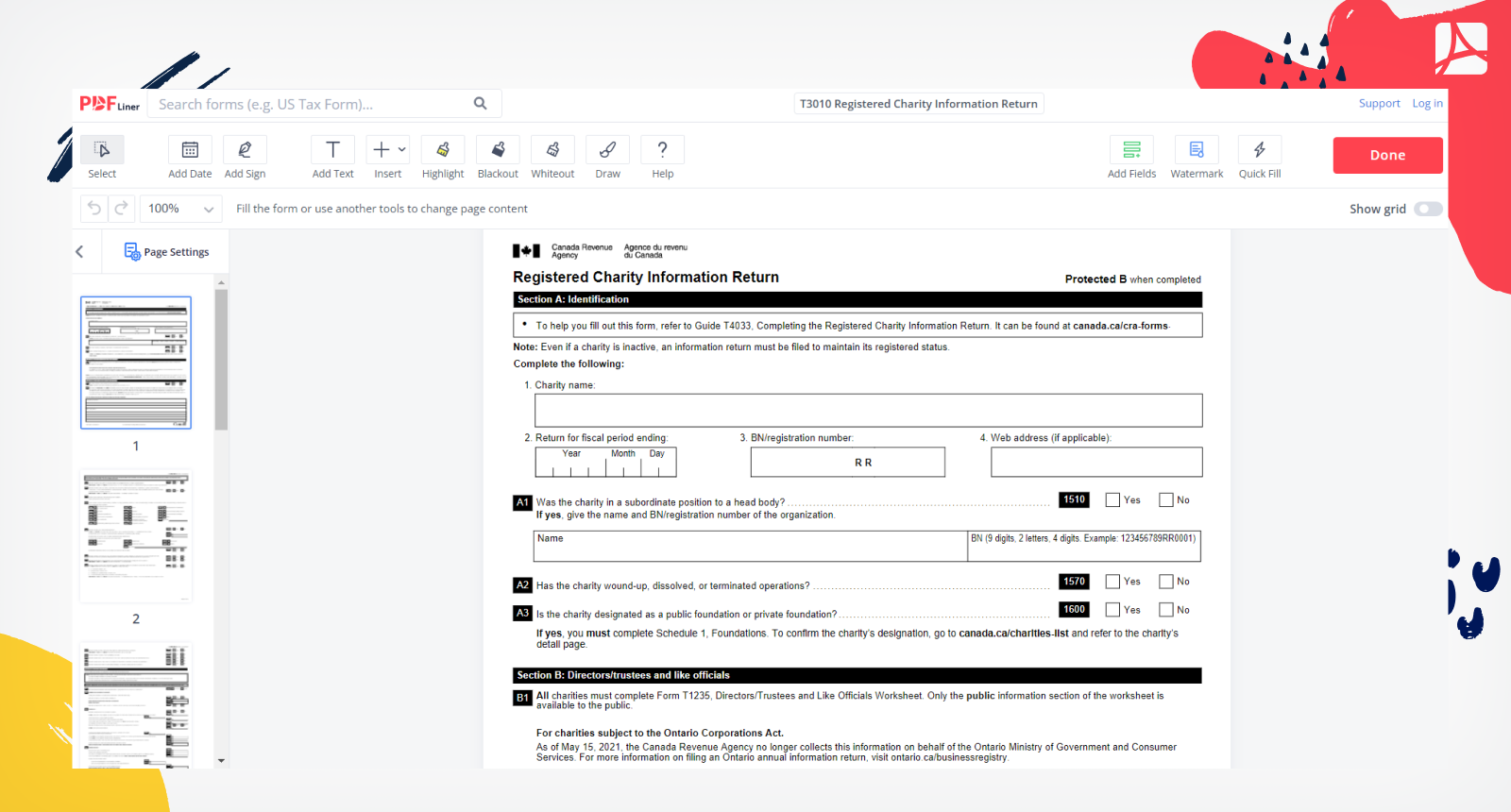 T3010 Registered Charity Information Return Screenshot