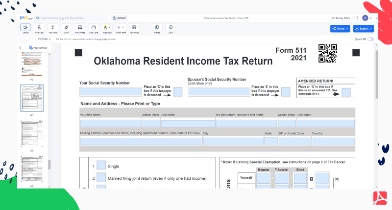 Oklahoma Income Tax Return - Form 511 screenshot