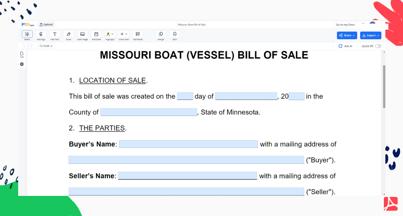 Missouri Boat Bill of Sale PDFLiner screenshot