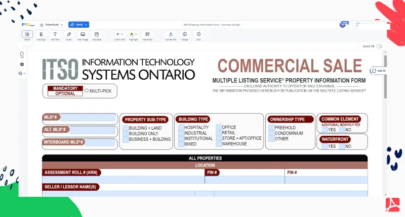 MLS Property Information Form - Commercial Sale screenshot