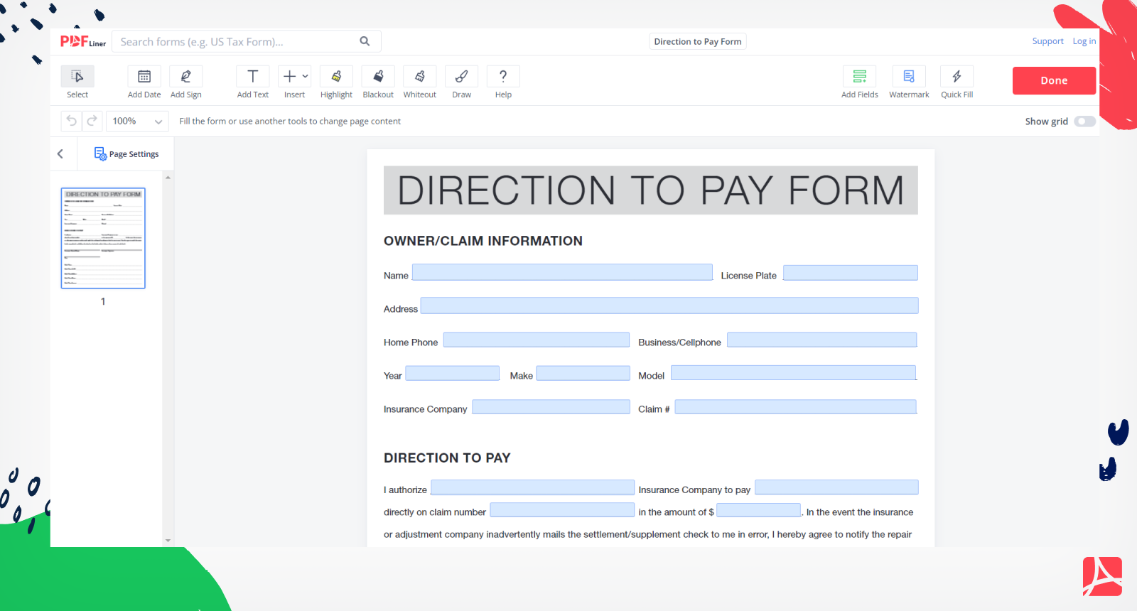 Direction To Pay Form Sign Online Template PDFliner