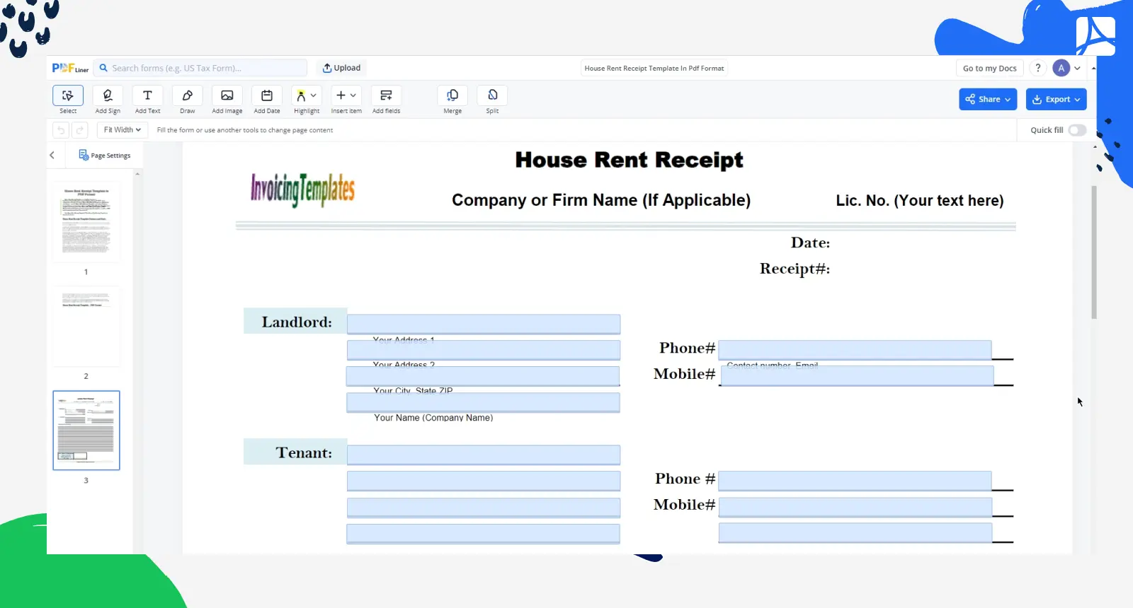 House Rent Receipt Template In Pdf Format screenshot