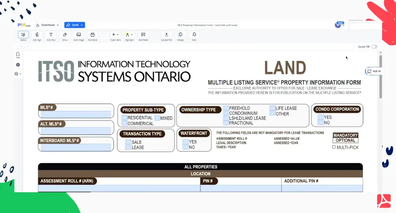 MLS Property Information Form - Land Sale and Lease screenshot