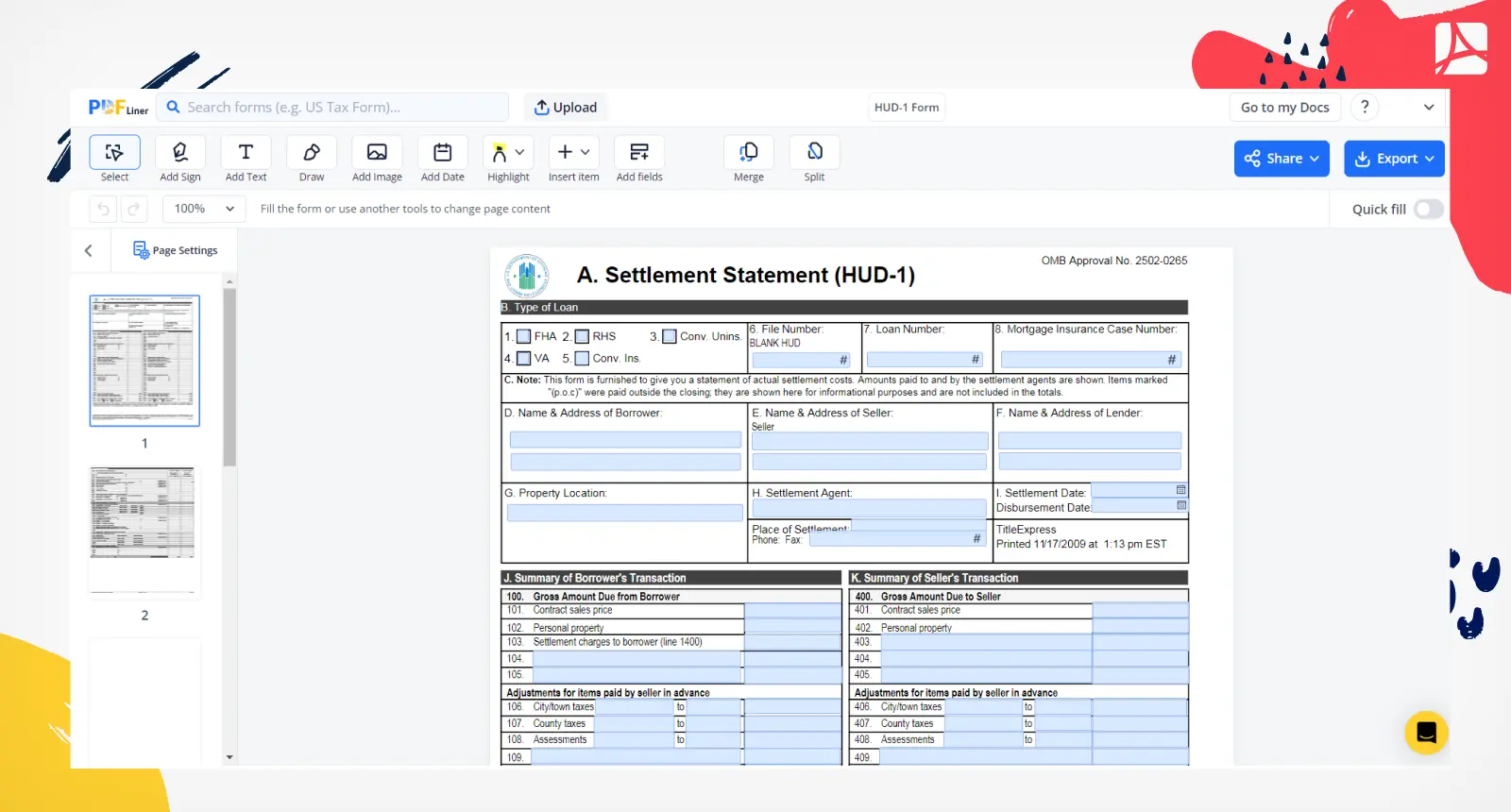 HUD-1 Form Screenshot