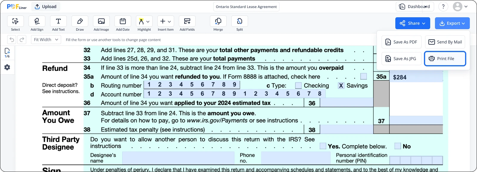 filling out form 1040 step 12