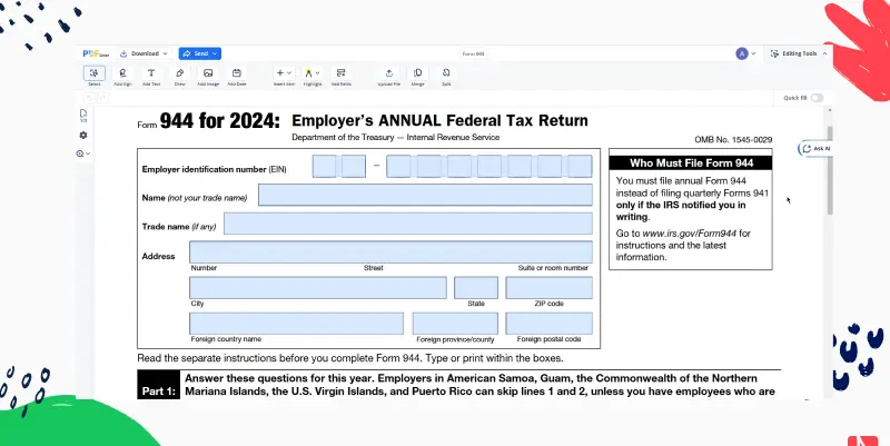 Form 944 on PDFLiner