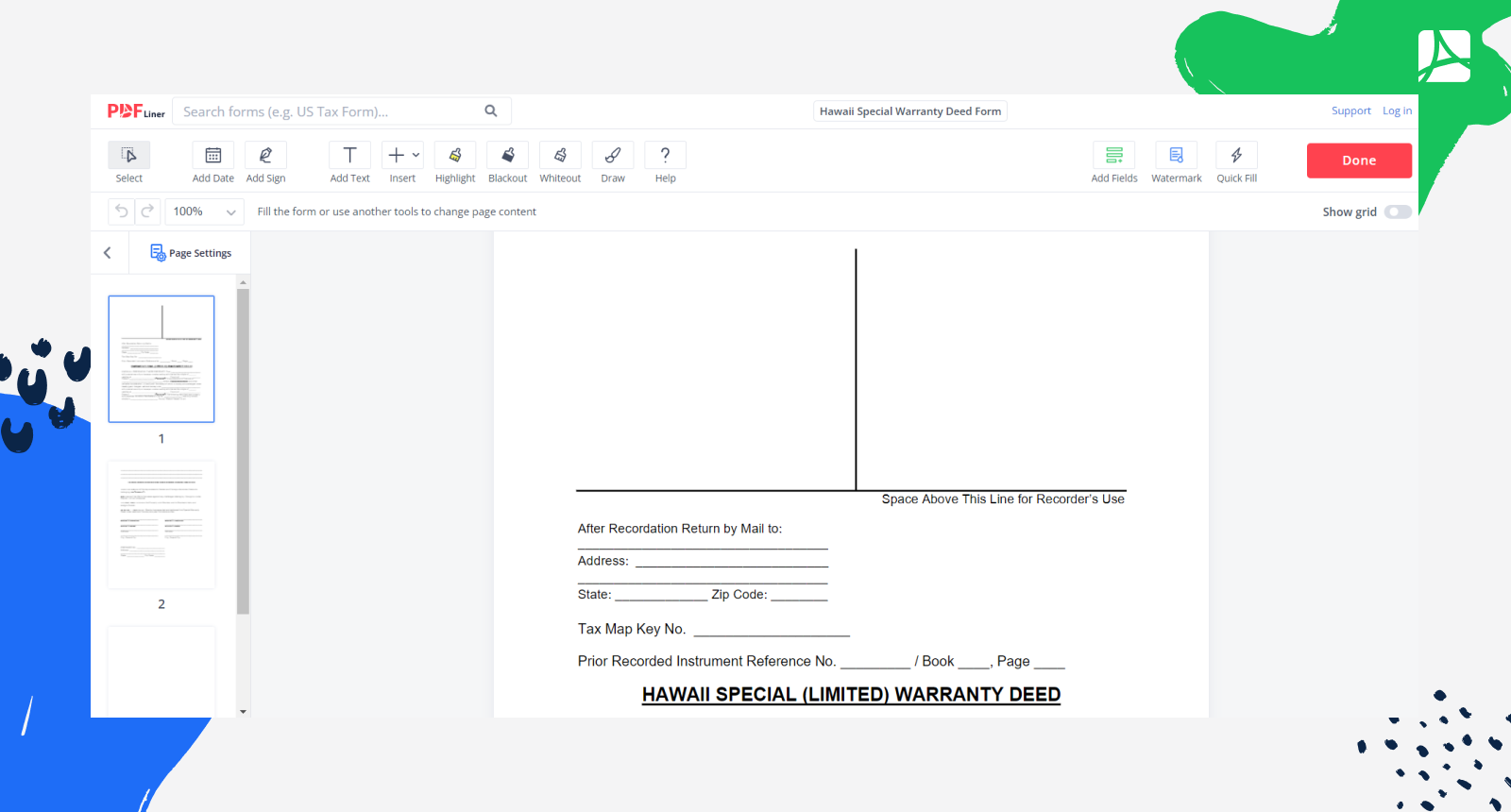 Hawaii Special Warranty Deed Form Screenshot
