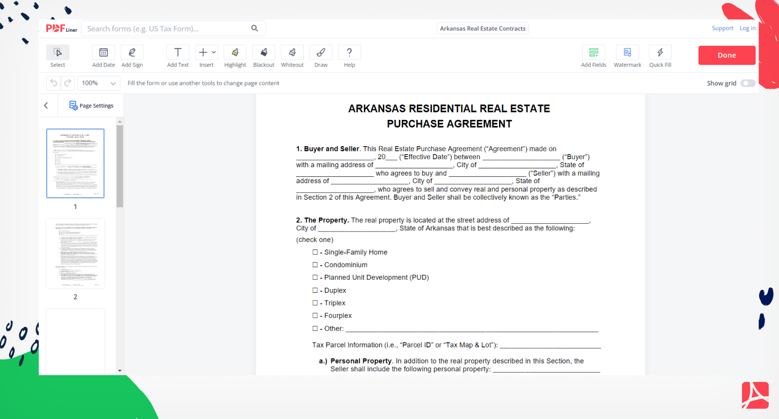 Arkansas Real Estate Contracts Form Screenshot