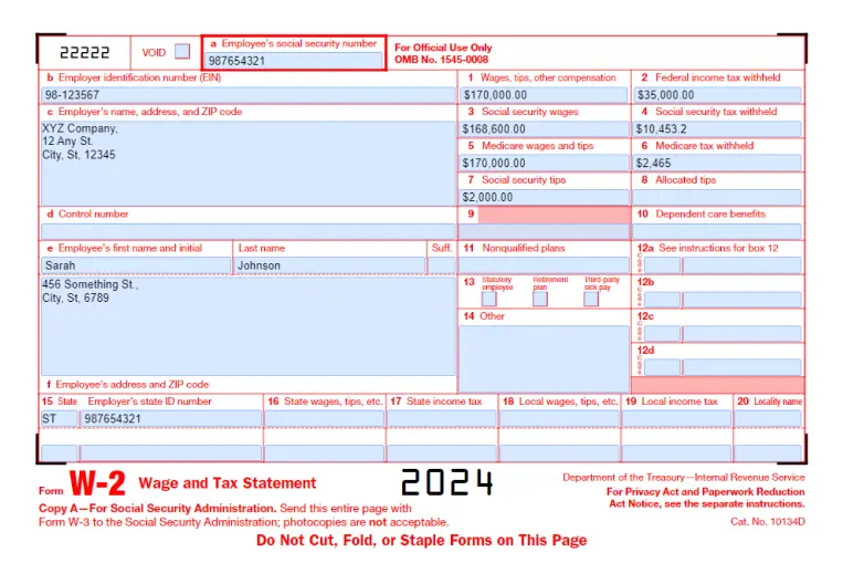 first example of w-2 form
