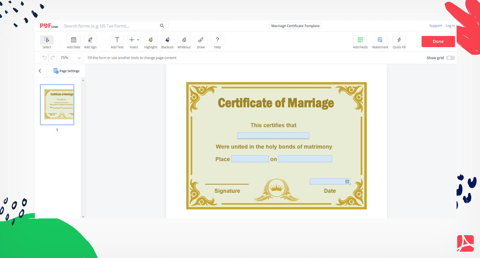 Marriage Certificate Template Screenshot