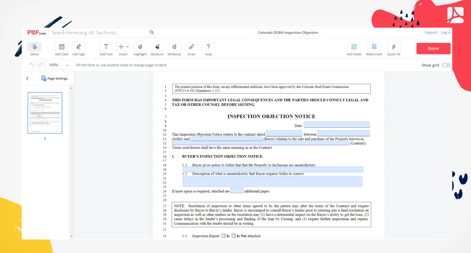Colorado DORA Inspection Objection Form Screenshot