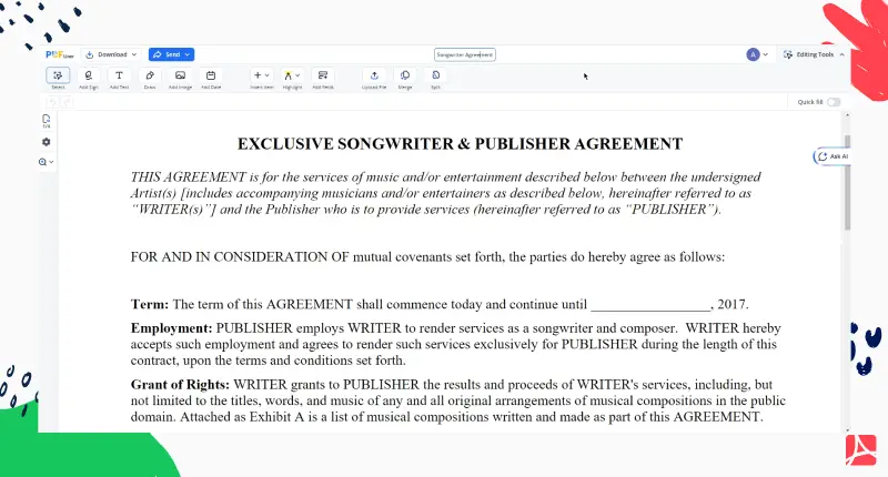 songwriter-agreement screenshot