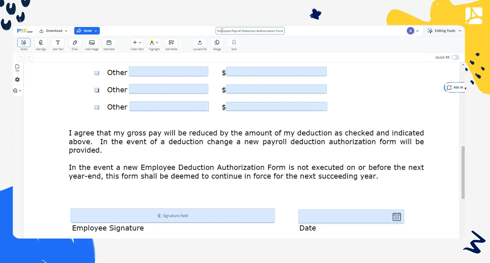 employee payroll deduction 1 screenshot PDFliner