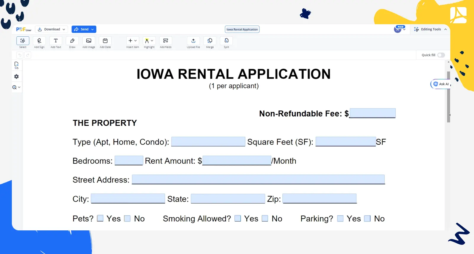 Iowa Rental Application PDFLiner screenshot