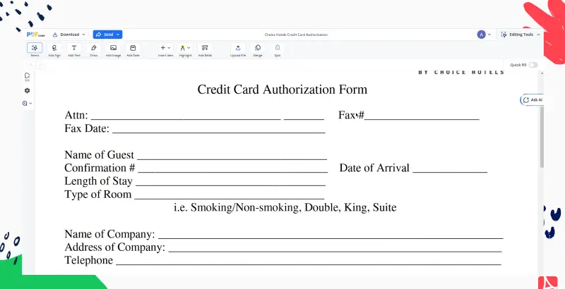 Choice Hotels Credit Card Authorization