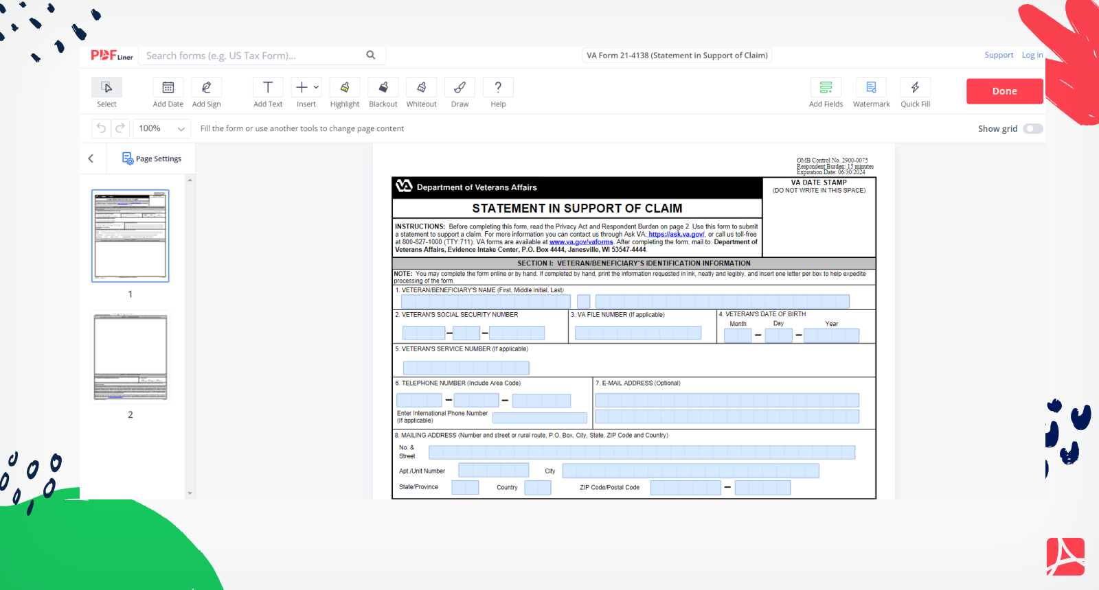 VA Form 21 4138 PDF Statement In Support Of Claim PDFLiner