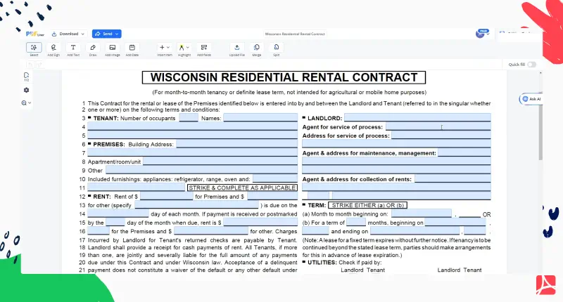 Wisconsin Residential Rental Contract PDFLiner screenshot 