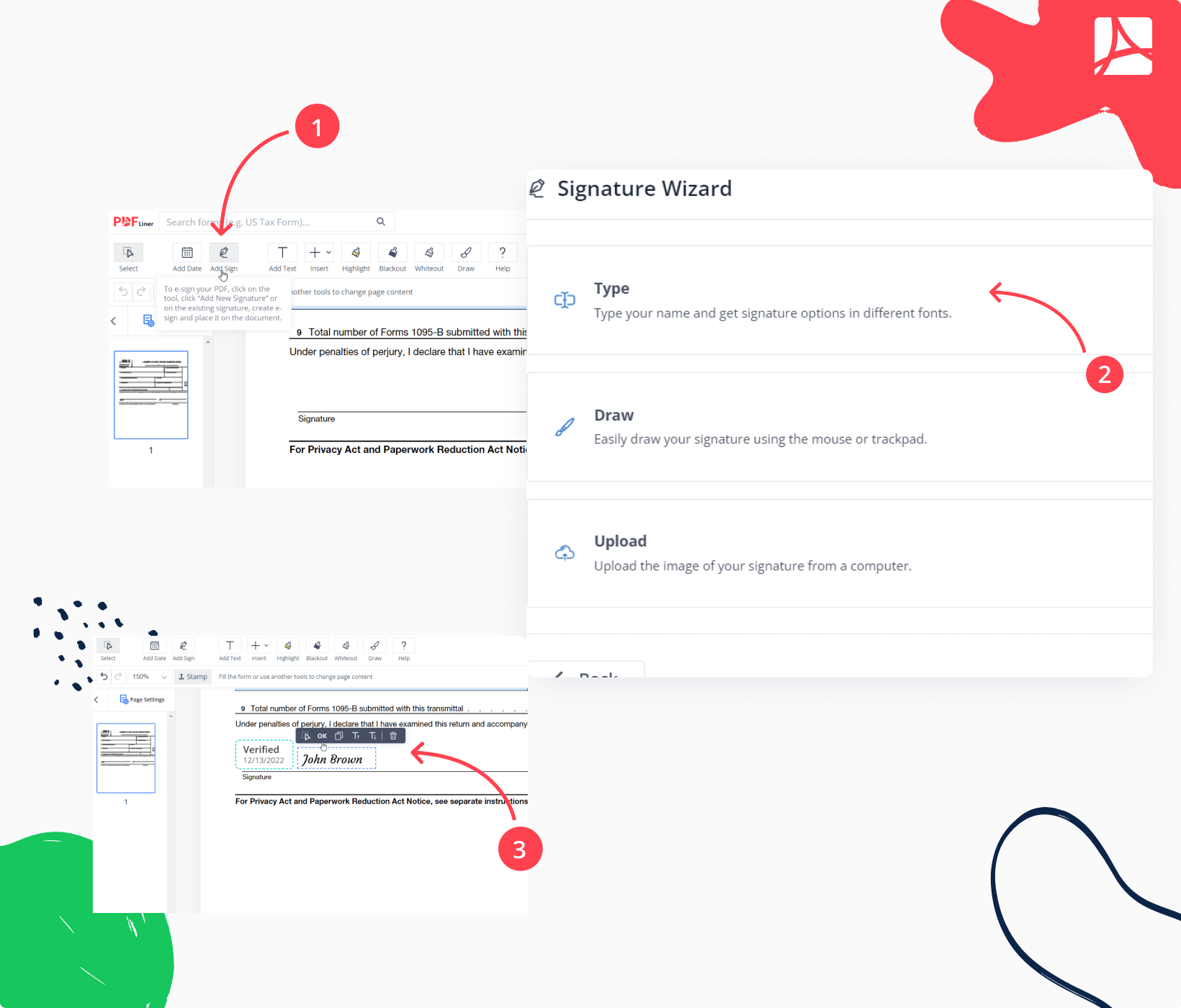 Signing Form 1094-B on PDFLiner
