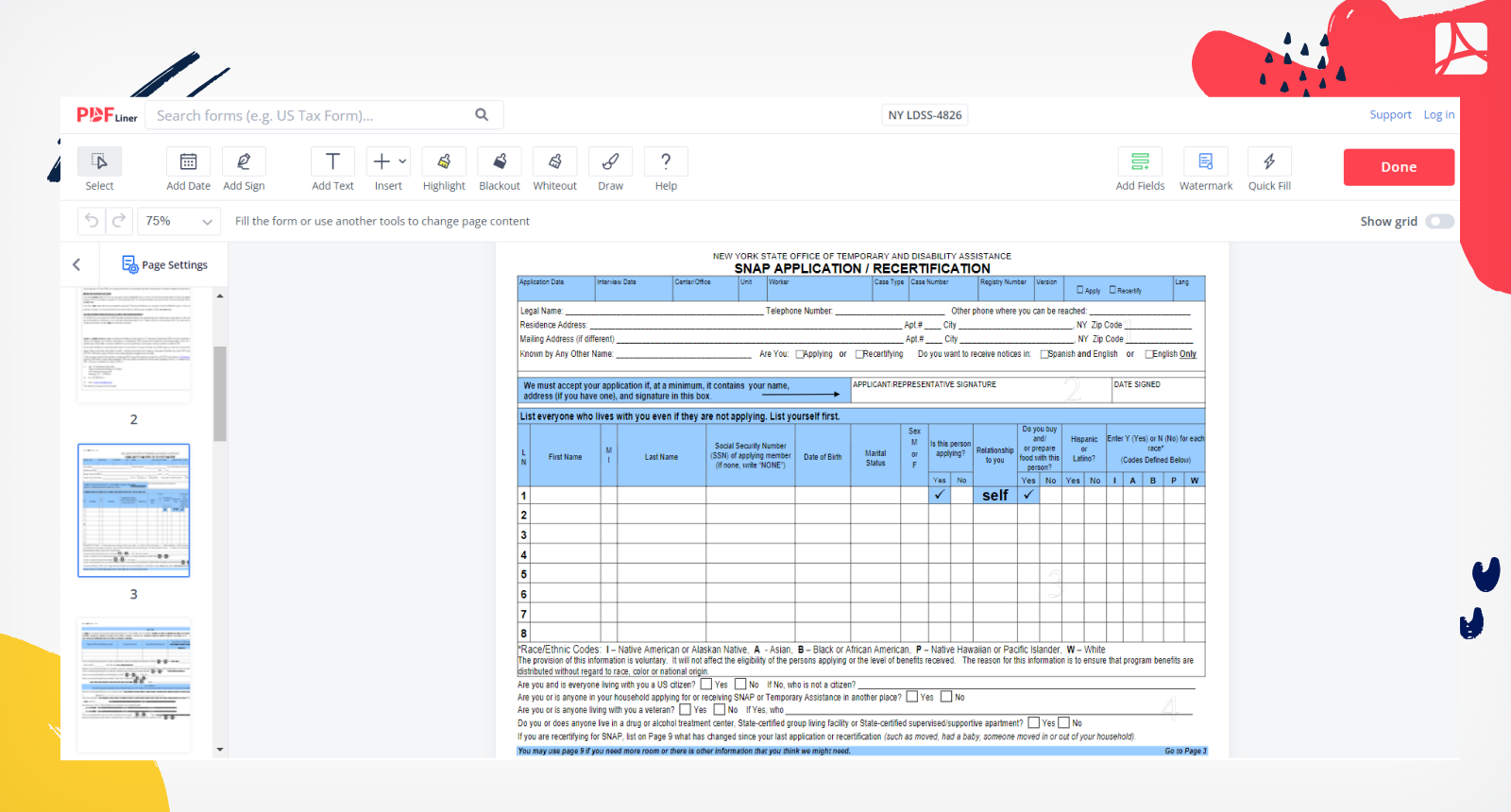 NY LDSS-4826 Form Screenshot