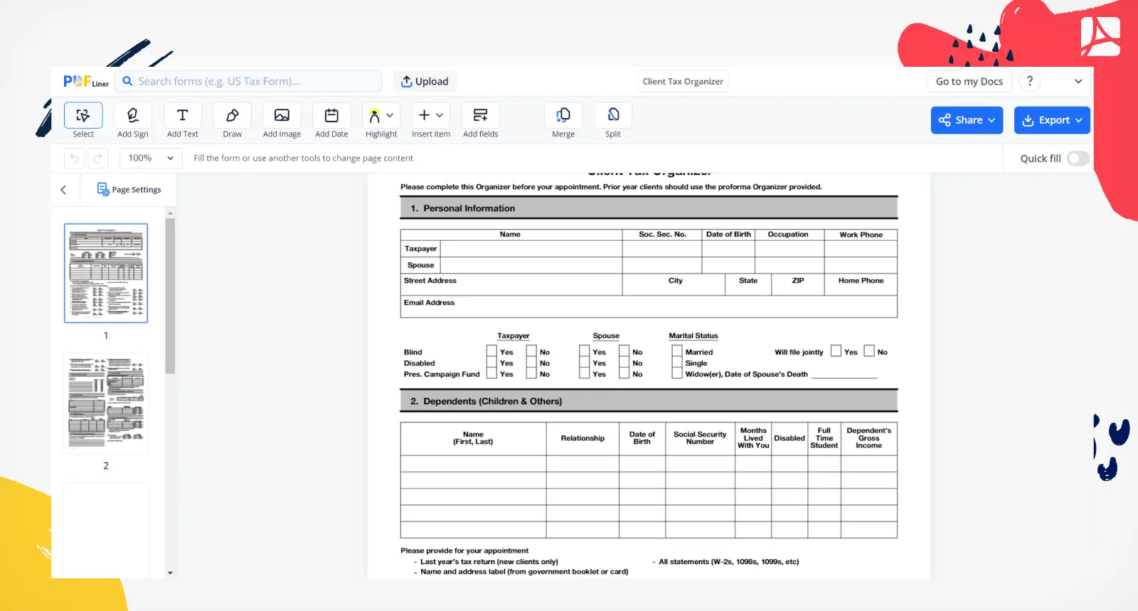 Client Tax Organizer Screenshot