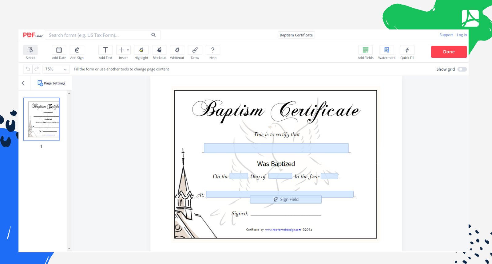 Baptism Certificate Screenshot