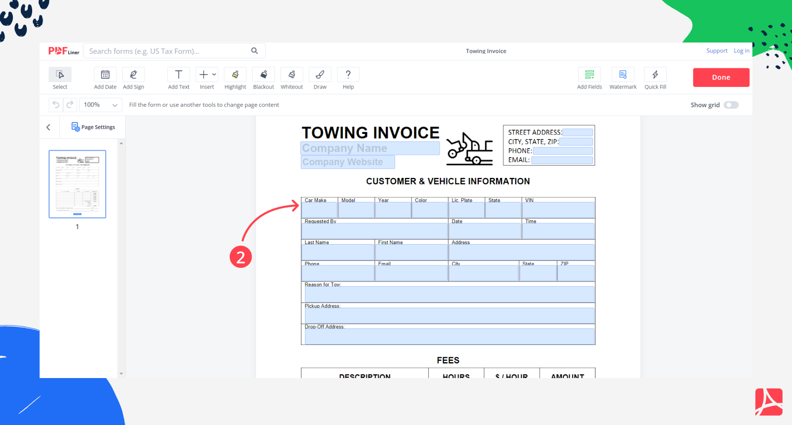 Towing Invoice screenshot step 2