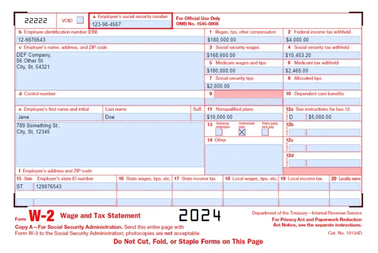 W2 Form 2024 IRS w2 tax PDF template
