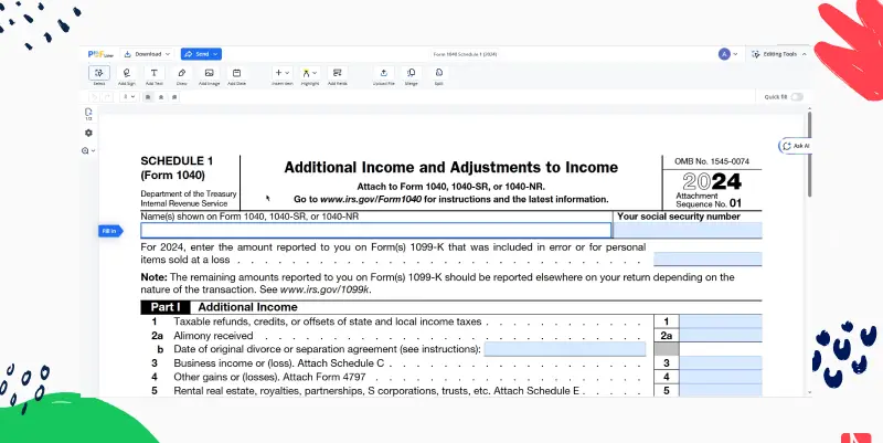Form 1040 Schedule 1 Screenshot