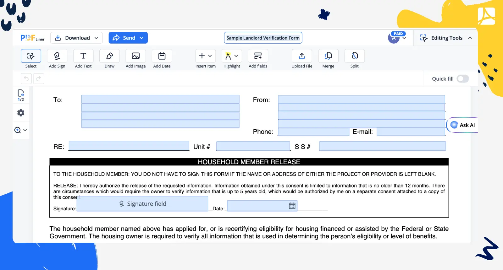 Sample Landlord Verification PDFLiner screenshot