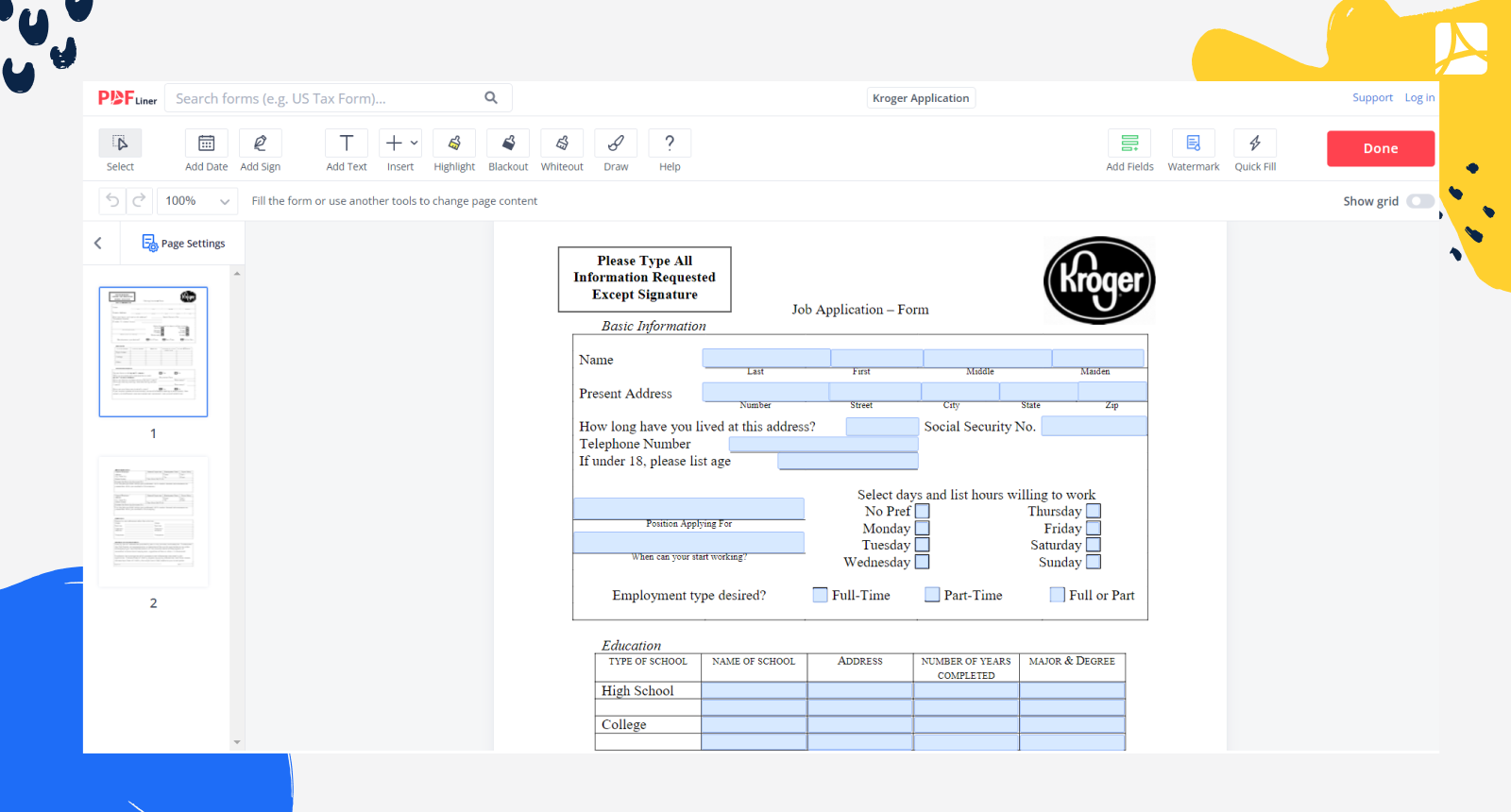 Kroger Application Form Screenshot