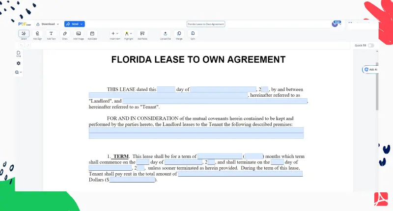 Florida Lease to Own Agreement PDFLiner screenshot 