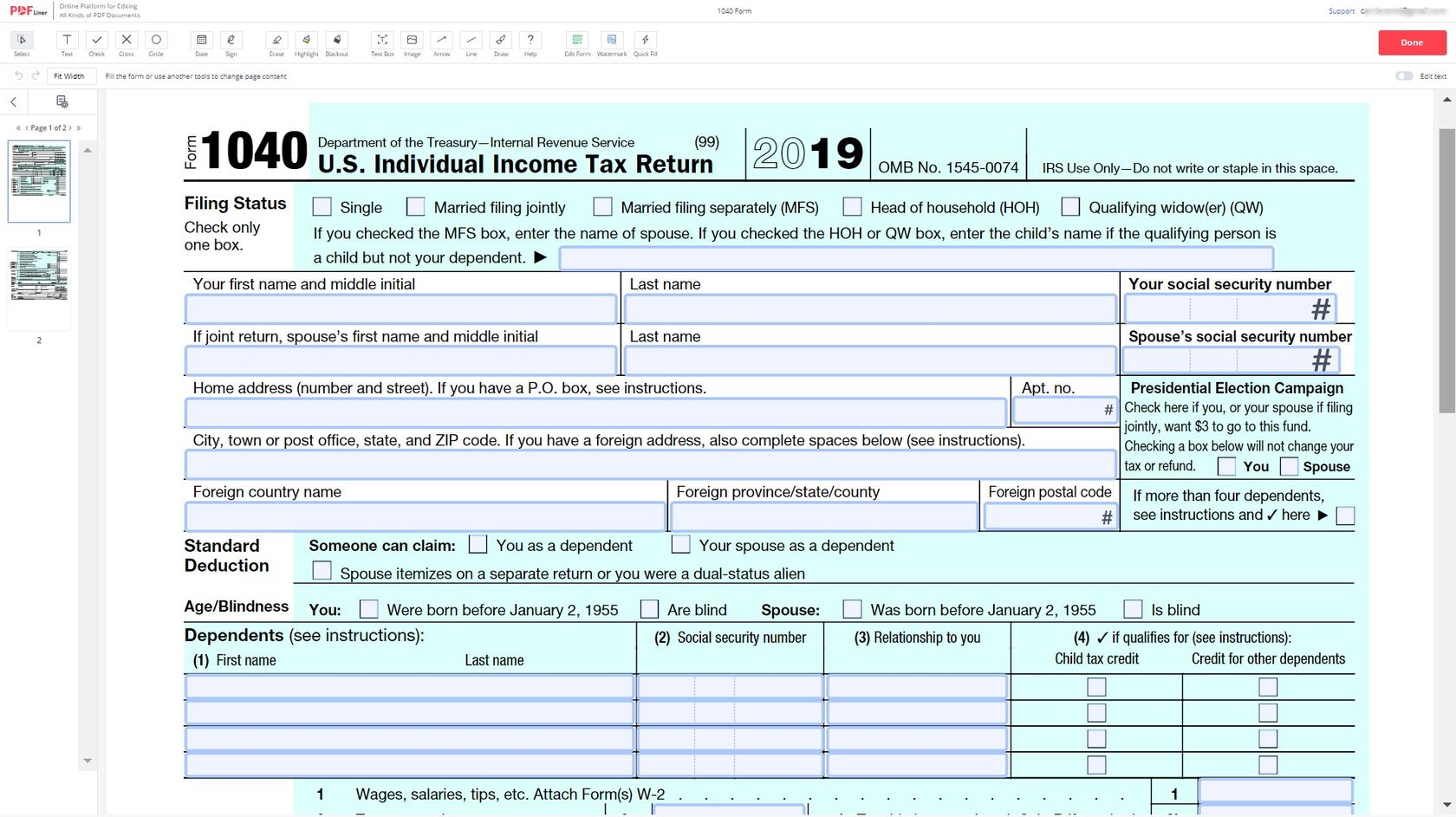 Form 1040 How To Get Fill Out And Send To Irs Simple Guide Pdfliner