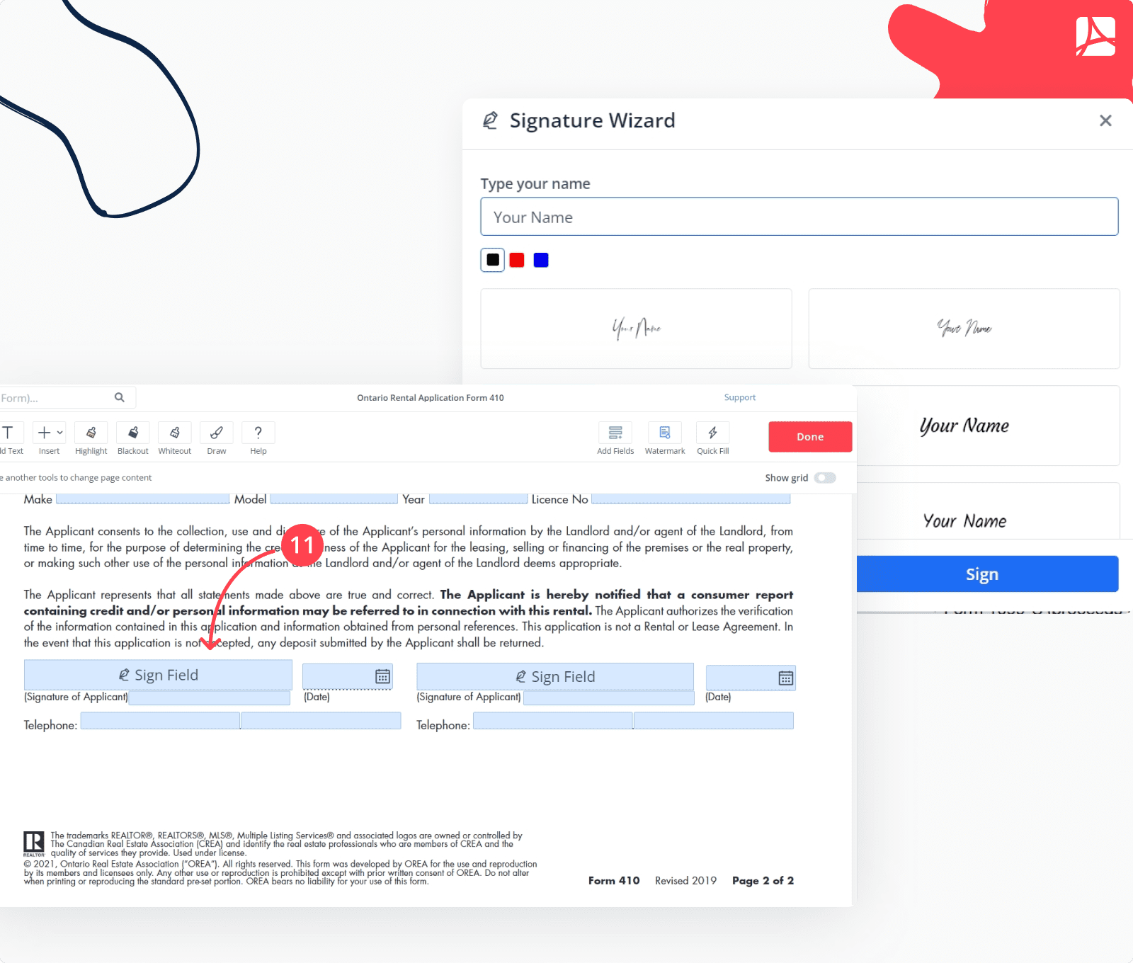 Signing OREA form 410 in PDFLiner