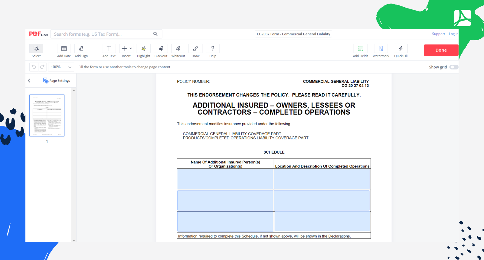 CG2037 Form Screenshot