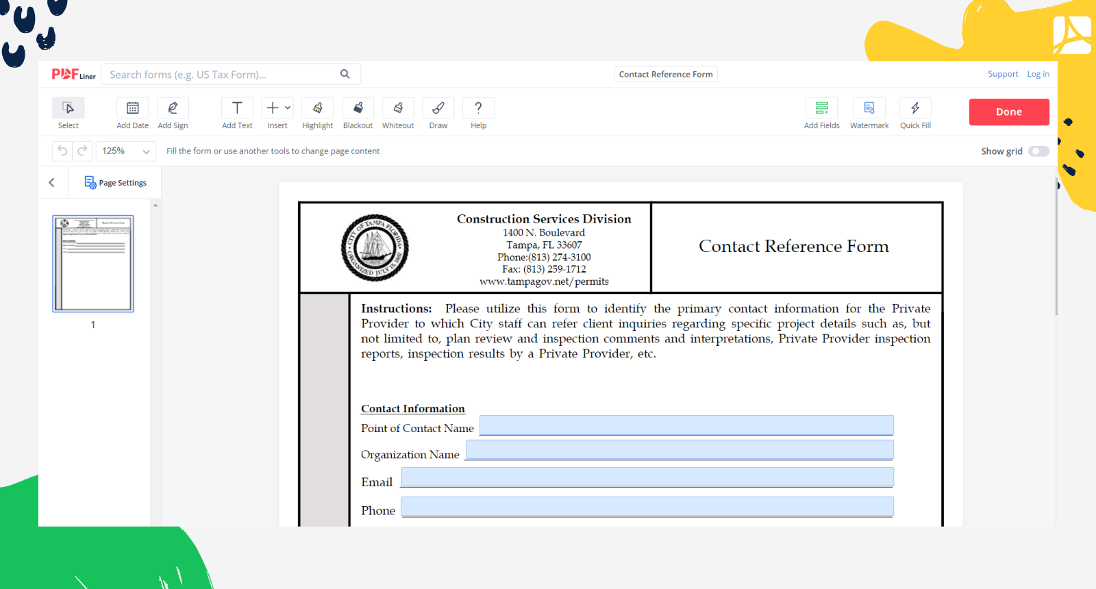 Contact Reference Form on PDFLiner