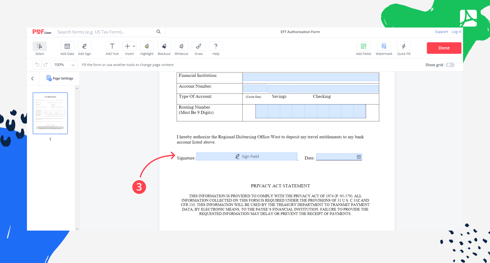 EFT Authorization Form screenshot step 3