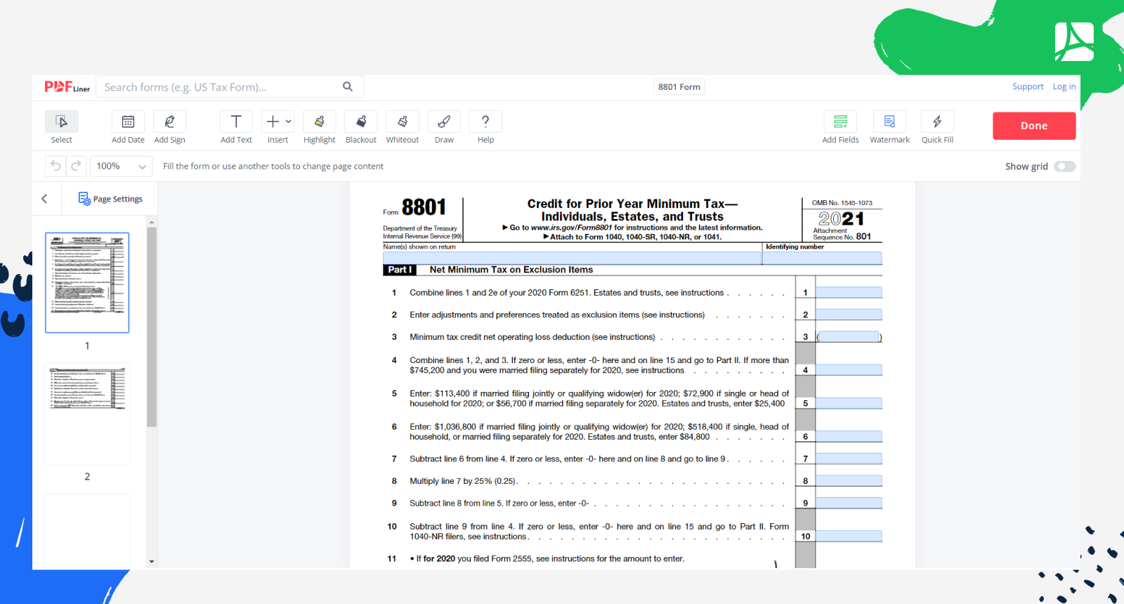 8801 Form Screenshot