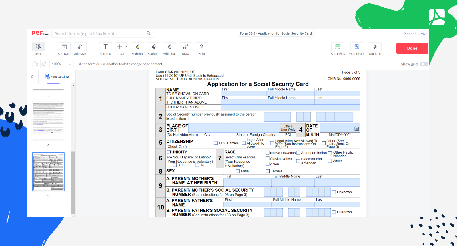 Application for Social Security Card Screenshot