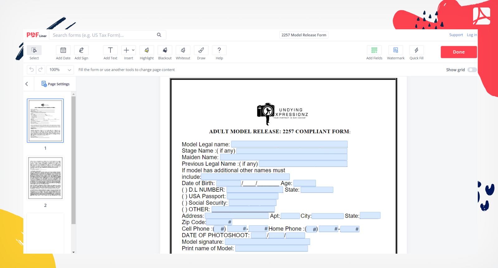 Model Release Form 2257 Screenshot