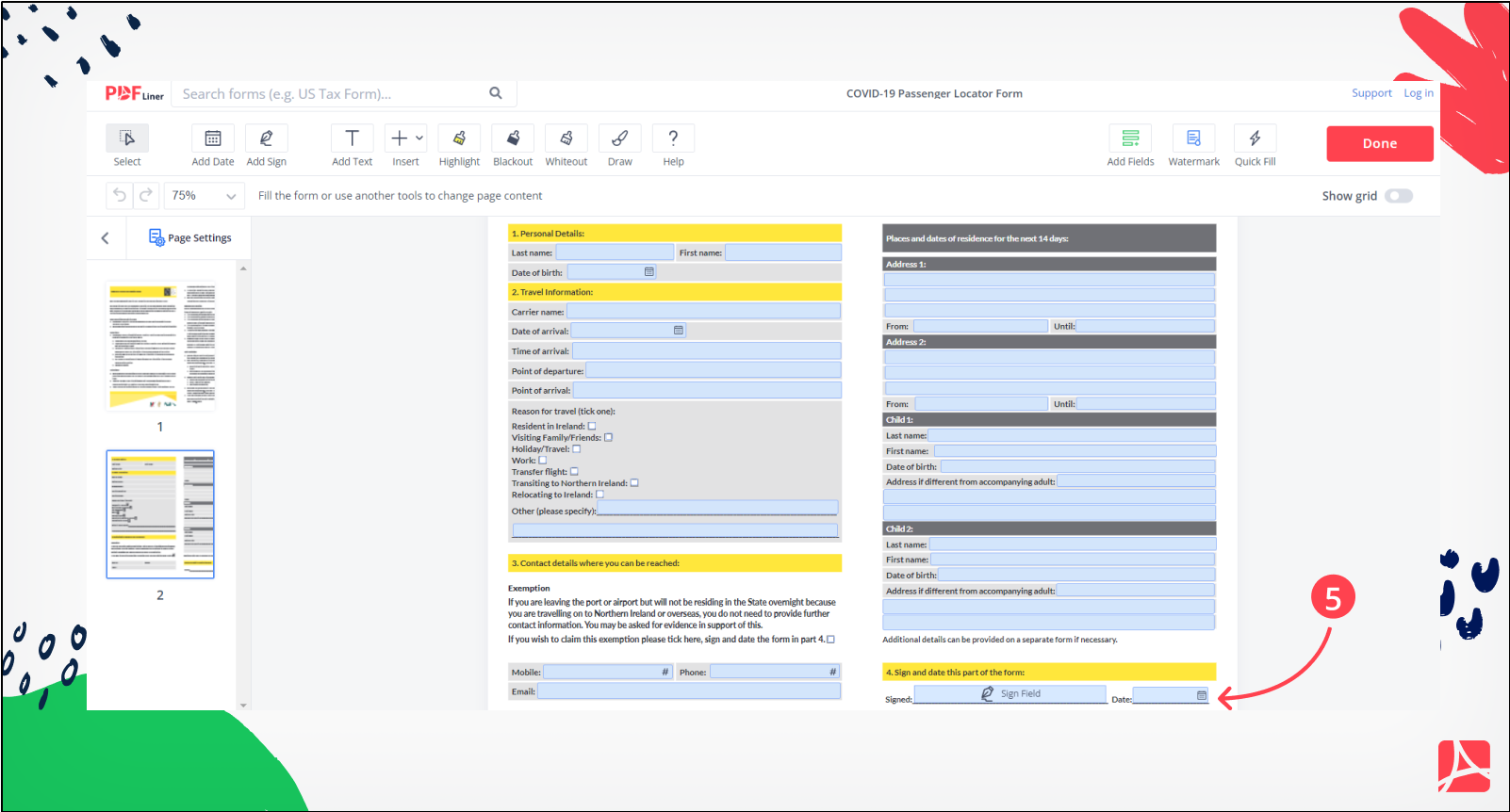 COVID-19 Passenger Locator Form Screenshot Step 5