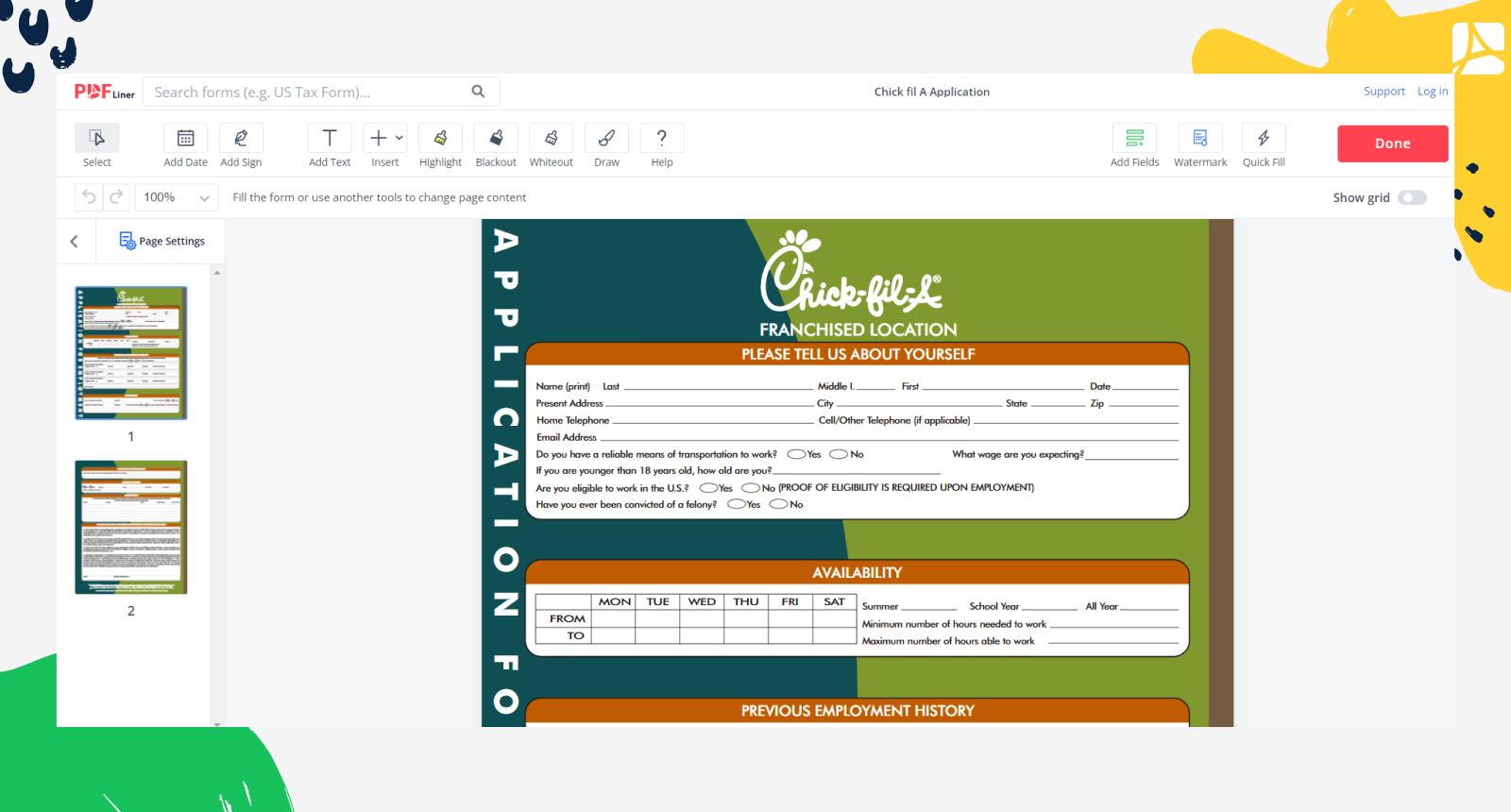 Chick-fil-A Franchise Application Screenshot