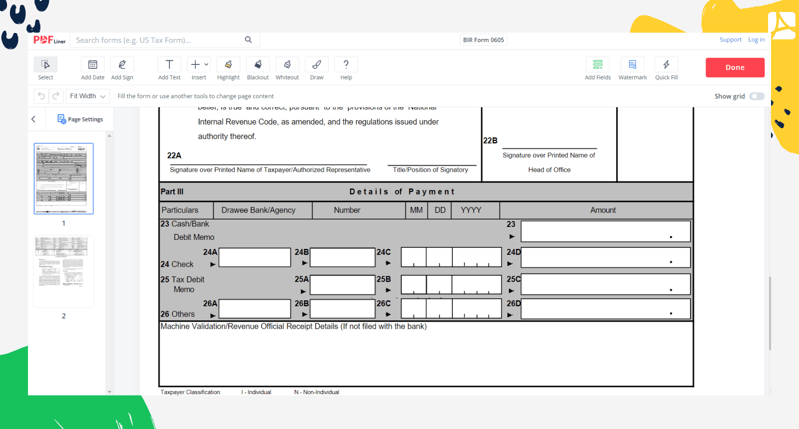 BIR Form 0605 on PDFLiner