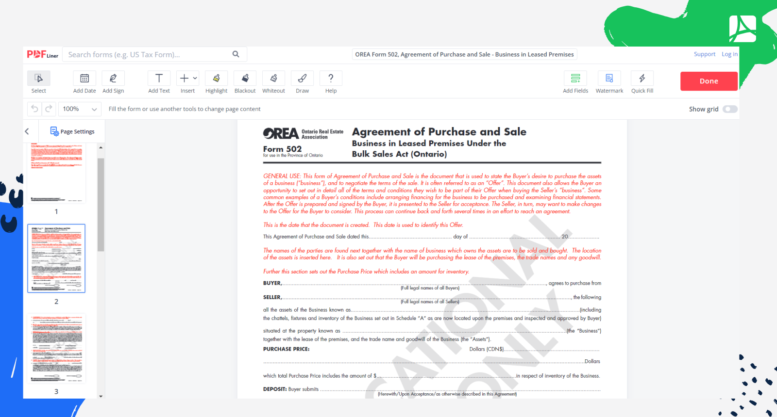 OREA Form 502 Screenshot