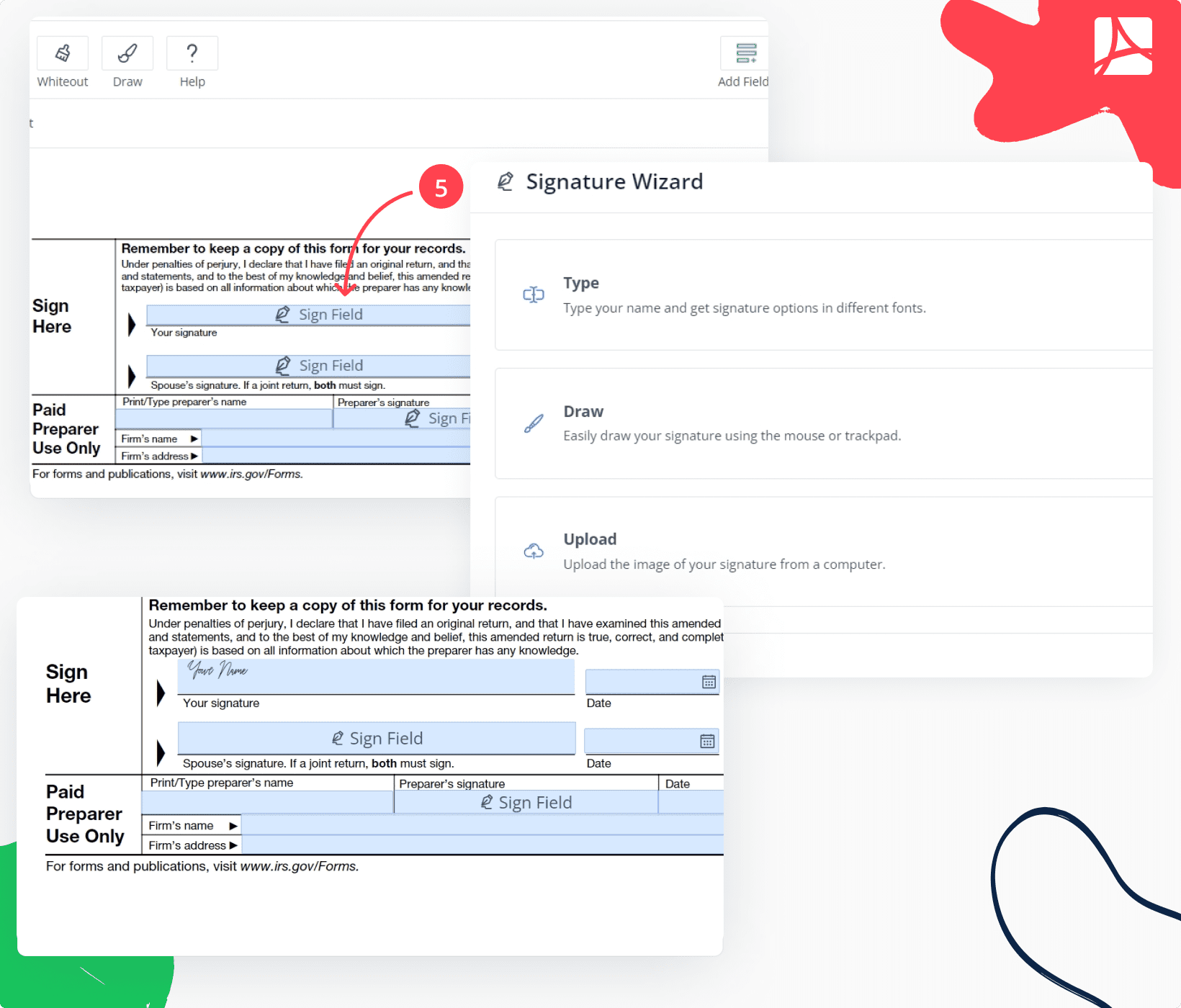 Form 1040X signing process screenshot