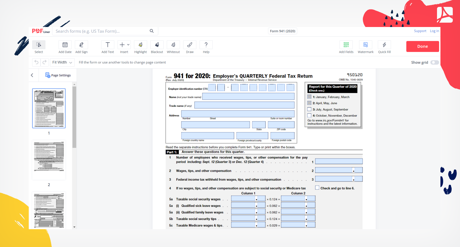Form 941 (2020) Screenshot