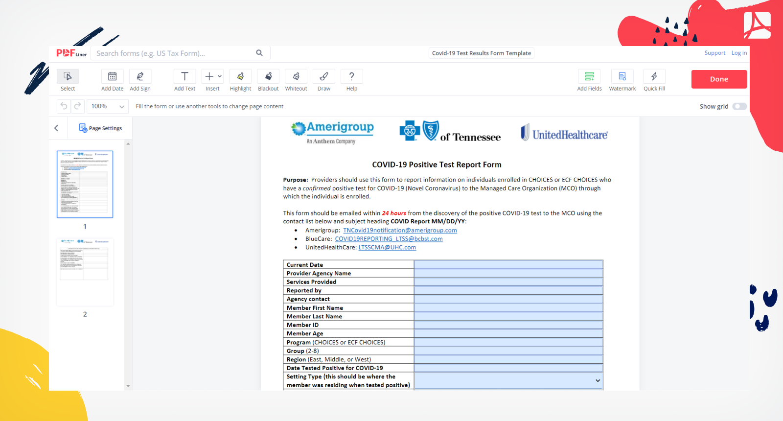 Covid-19 Test Results Form Screenshot